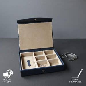 Leather Jewellery Earring Cufflink Box with Suede Lining