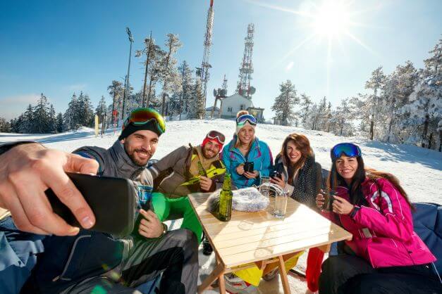 socialising at ski resort