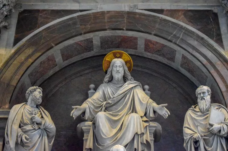 A Sculpture Featuring Jesus, Saint Paul, Saint Peter and a Pope, St. Peter Basilica, Vatican, Italy