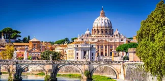 Rome, Italy - Vatican, Saint Peter Basilica and Tiber River